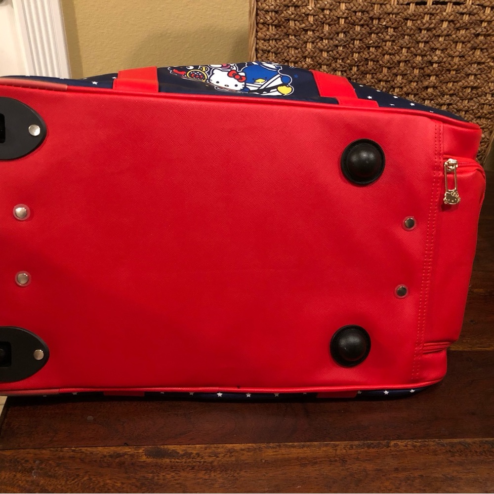 Hello Kitty & Friends Rolling Duffel Bag Navy Red Stars Carry On Luggage Wheels - Picture 7 of 13